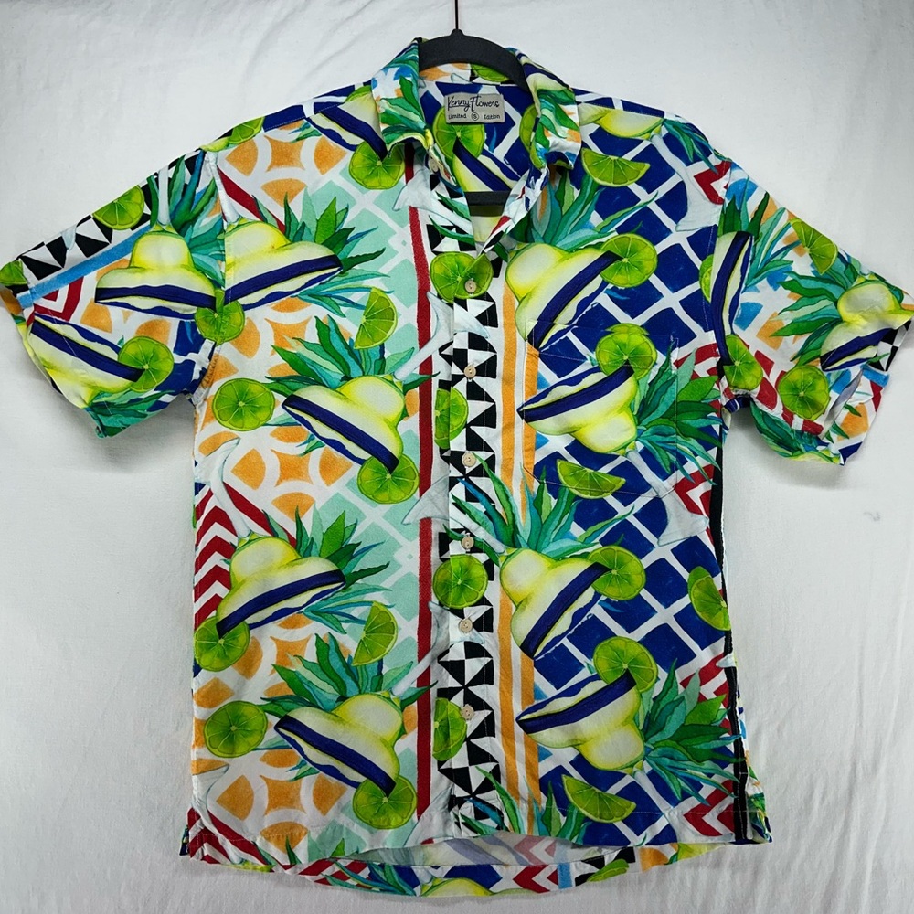 Kenny Flowers Men’s Hawaiian Button Up Shirt Tropical Margaritas‎ Lime Print S